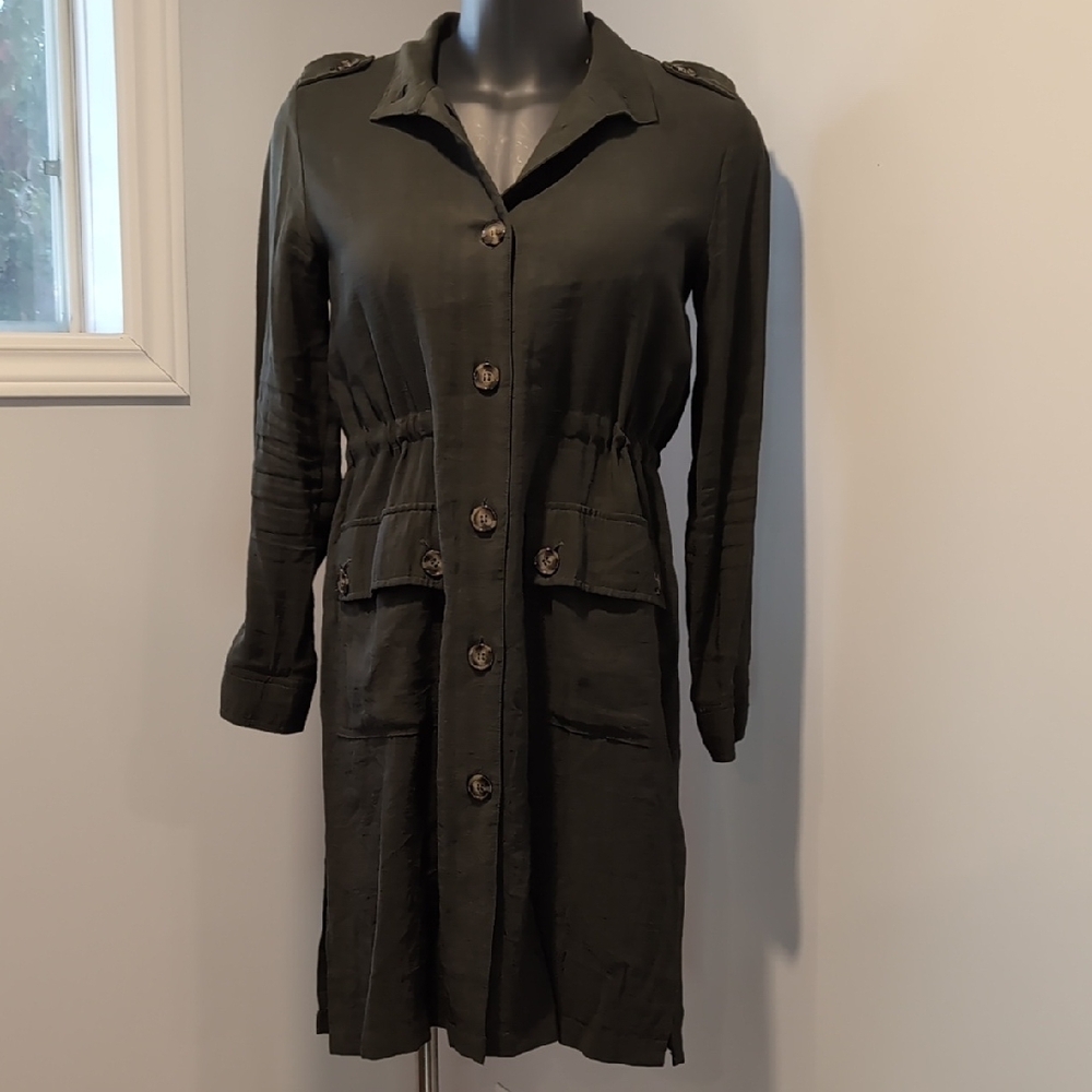 Dynamite Olive Green Button-Front Military Style Dress Size Large